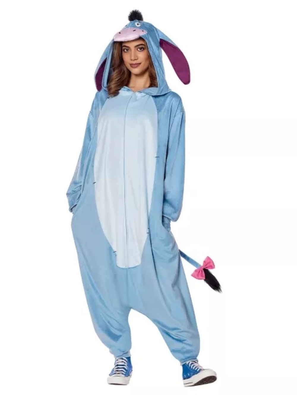 Disney Winnie the Pooh Eeyore Hooded Plush Union Suit Pajamas Onesie Costume OS